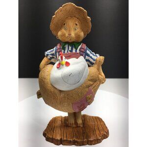 Dept 56 General Store Bunny Rabbit Figurine Holding Chicken & Seeds Easter Decor